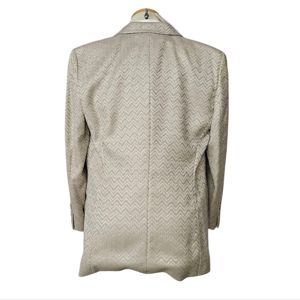 Escada Margaretha Ley Silk And Wool Chevron Blazer In Beige And Blue Sz 42 NWT - Picture 5 of 10